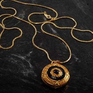 Vintage Locket Necklace Black Enamel England